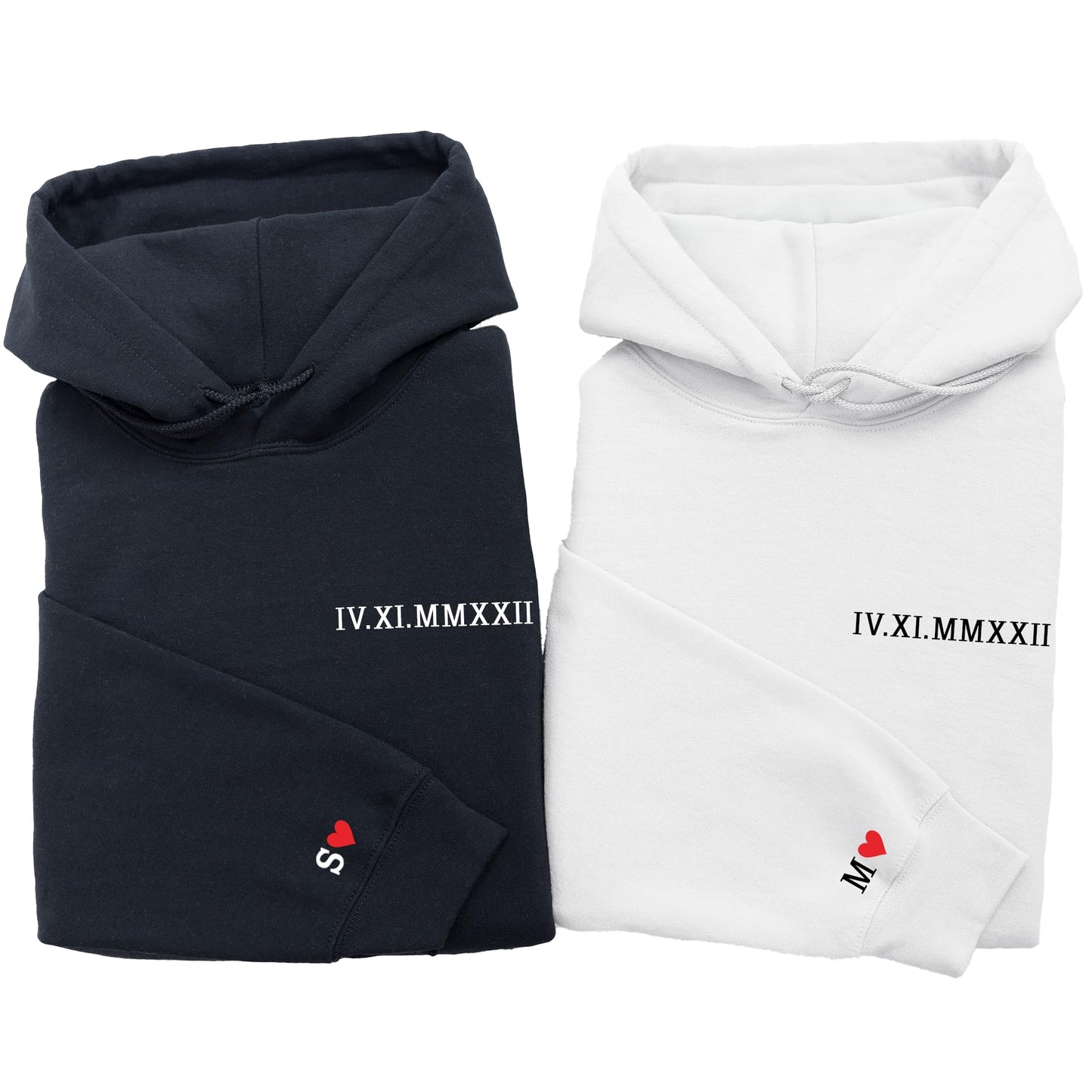 Merrvey Custom Roman Numeral Hoodie with Initial and Heart Matching Couple Hoodies Personalized Anniversary Initial Hoodie Date Valentines Day Gift for Couples Wedding Engagement Stuff