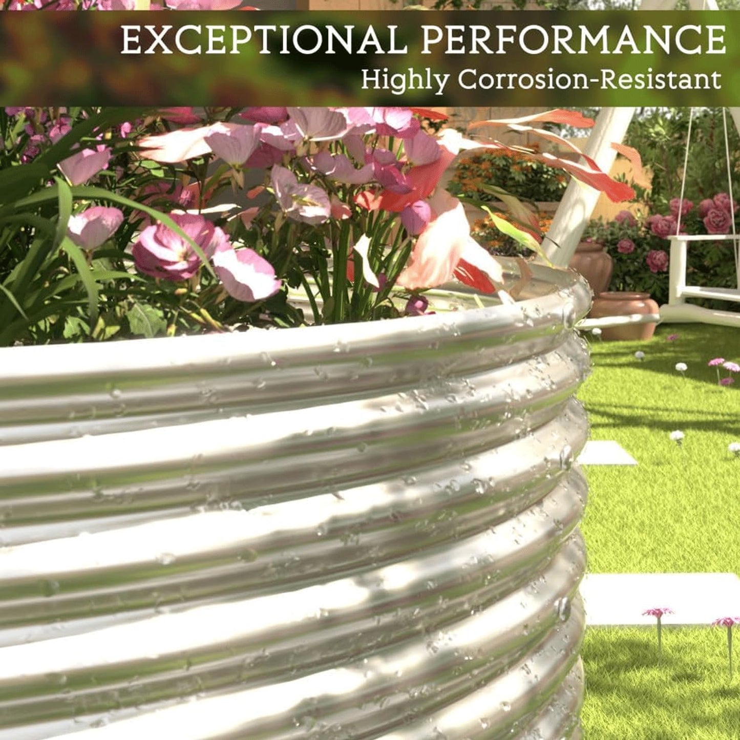 BOYVEN 2 Pack Tall 8x4FT Corrugated Galvanized Steel Raised Garden Bed Outdoor, Oval Raised Beds for Gardening, Metal Above Ground Garden Bed for Vegetables and Flowers