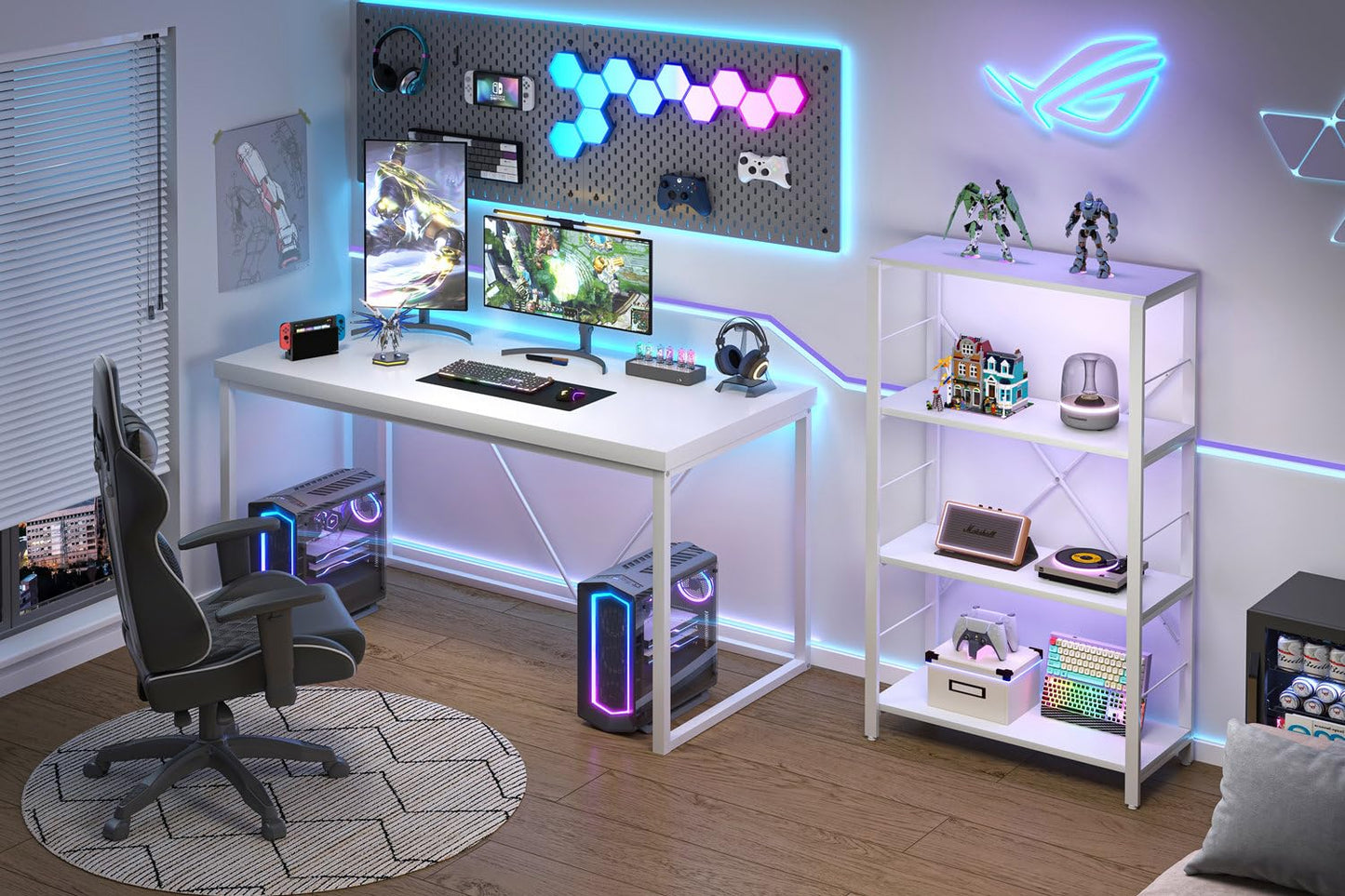 EXCEFUR Home Office Desk, Modern Wood Computer Desk, Wood Study Writing Table, Simple Gaming Executive Desk Workstation for Bedroom Living Room, White, 53 inch