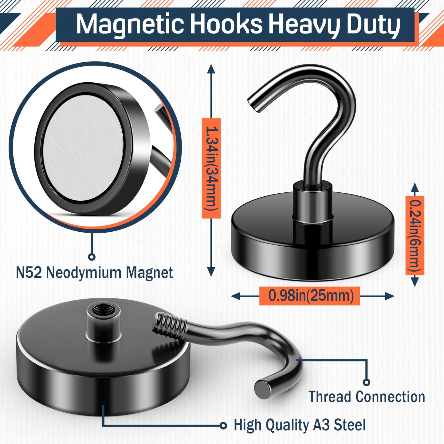 FINDMAG Magnetic Hooks Heavy Duty, 80lb+ Strong Magnetic Hooks for Cruise Cabins, Heavy Duty Magnets with Hook for Refrigerator, Black Magnet Hook for Classroom Kitchen Home 2026 Cruise Essentials