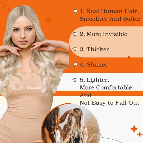 Full Shine Tape In Hair Extensions Double Sided Human Hair Extensions Tape ins Silky Straight Color 60 Platinum Blonde Remy Hair 24 Inch Tape Ins 50G 20 Pcs Seamless Invisible Real Remy Extensions