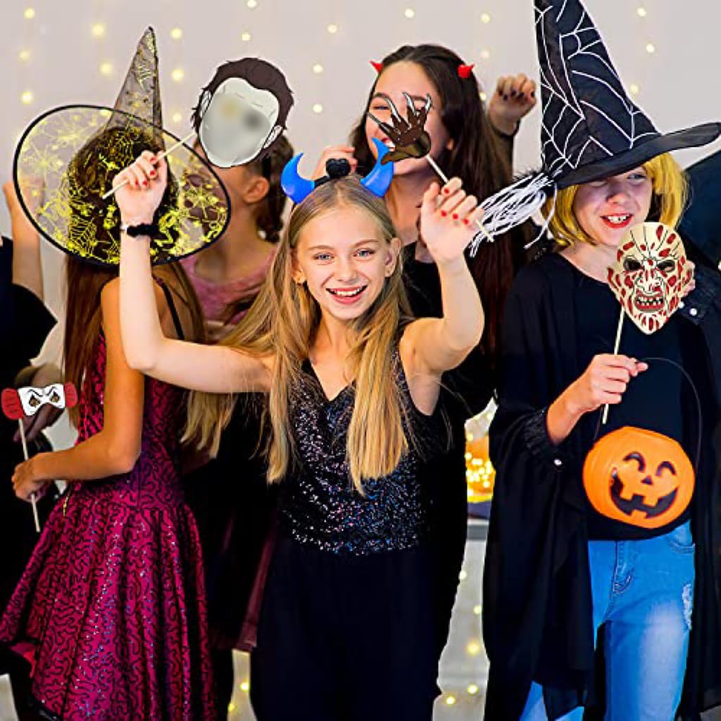 LHCING 22 Pcs Halloween Photo Booth Props Sign Kit - Spooky Skull Mask Death Day Fiesta Décor - Autumn Fall Friday 13th Halloween Selfie Dress-up Props Decoration.