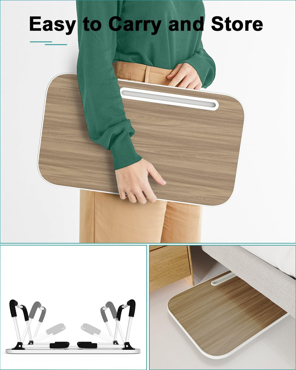 Foldable Lap Desk with Tablet Slot, Portable Laptop Desk for Bed, Lightweight Bed Desk for Working Writing Drawing Eating on Couch Floor, Brown (20.8"×11.8")