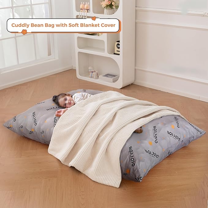 MAXYOYO 3 in 1 Kids Bean Bag Chair Bed, Convertible Chair Folds from Bean Bag to Lounger, Child Floor Sofa for Gaming, Reading, Floor Mattress with High-Density Foam Filling