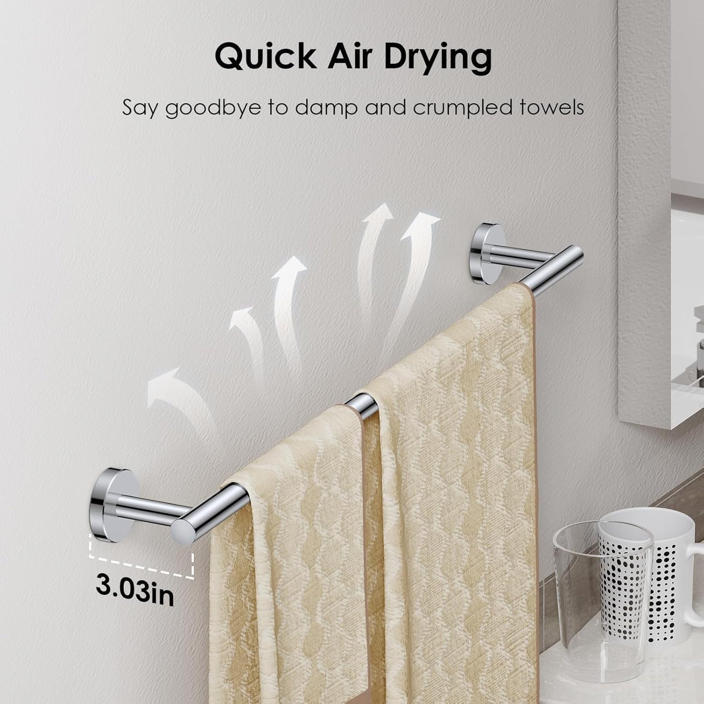 FORIOUS Towel Bar Wall Mounted, Stainless Steel Towel Racks for Bathroom, Includes Wall Mounting Hardware (Chrome, 32 Inch)