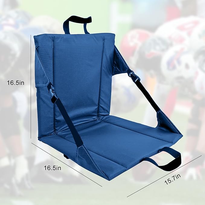 LynsaTac Folding Stadium Seat Cushion with Backrest, Portable Bleacher Pad for Camping, Fishing,15.8'' x 16.5'',Lightweight Chair with Backrest for Outdoor Sports and Concerts (Blue)