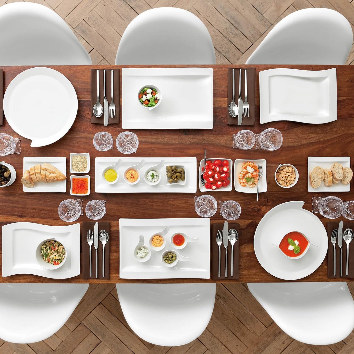 Villeroy & Boch New Wave Large Rectangular Salad Plate, 10.25 x 7.75 in, Premium Porcelain, White
