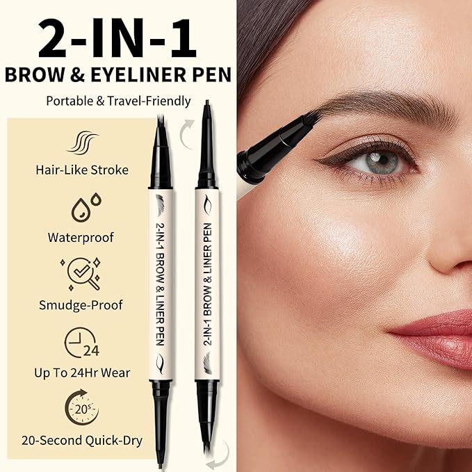 UCANBE 2-in-1 Eyebrow Pen & Gel Eyeliner Pencil – Microblading Eye Brow Pencil with Brow-Fection Angled Brush Tip + 1.5mm Ultra-Fine Eye Liner, Waterproof, Quick-Dry, Long Lasting (Black)