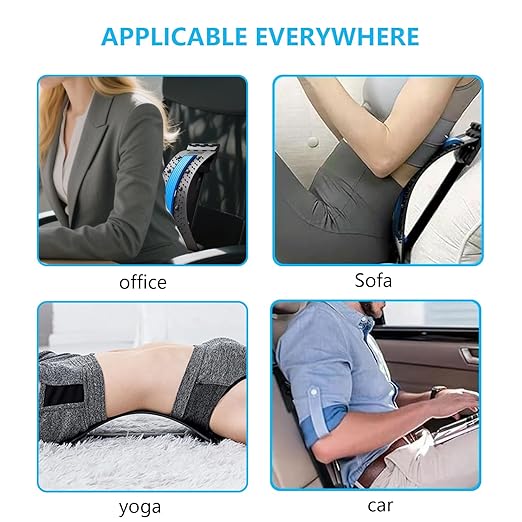 Lumbar Support Board & Back Stretcher - 4-Level Adjustable Cracker for Lower Back Pain Relief, Home Office Use (Blue)