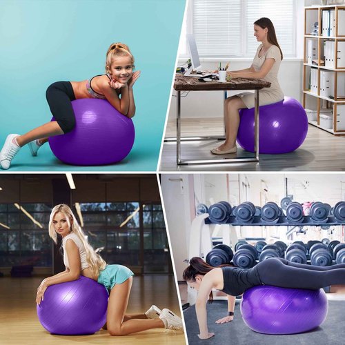 Jerify 10 Pcs 26 Inch Exercise Ball Pilate Ball Bulk for Pregnancy Labor Ball Workout Equipment with Pump and Plug for Chair Fitness Stability Balance Gym Birthing Home Support 330lbs (Purple)