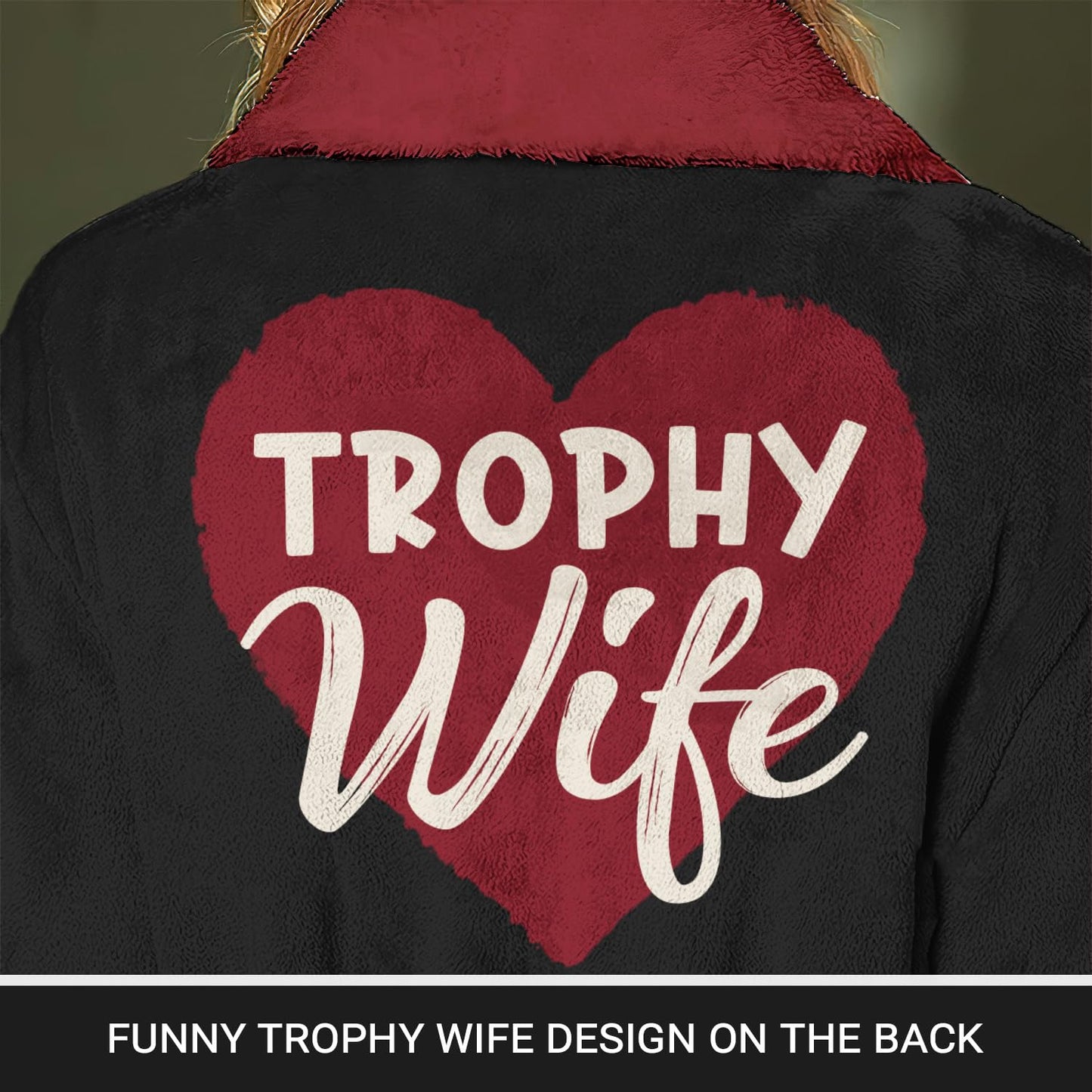 Vprintes Trophy Wife Fleece Robe - Gifts for Her Wife Gifts from Husband - Birthday Gifts for Wife Anniversary (Small/Medium).