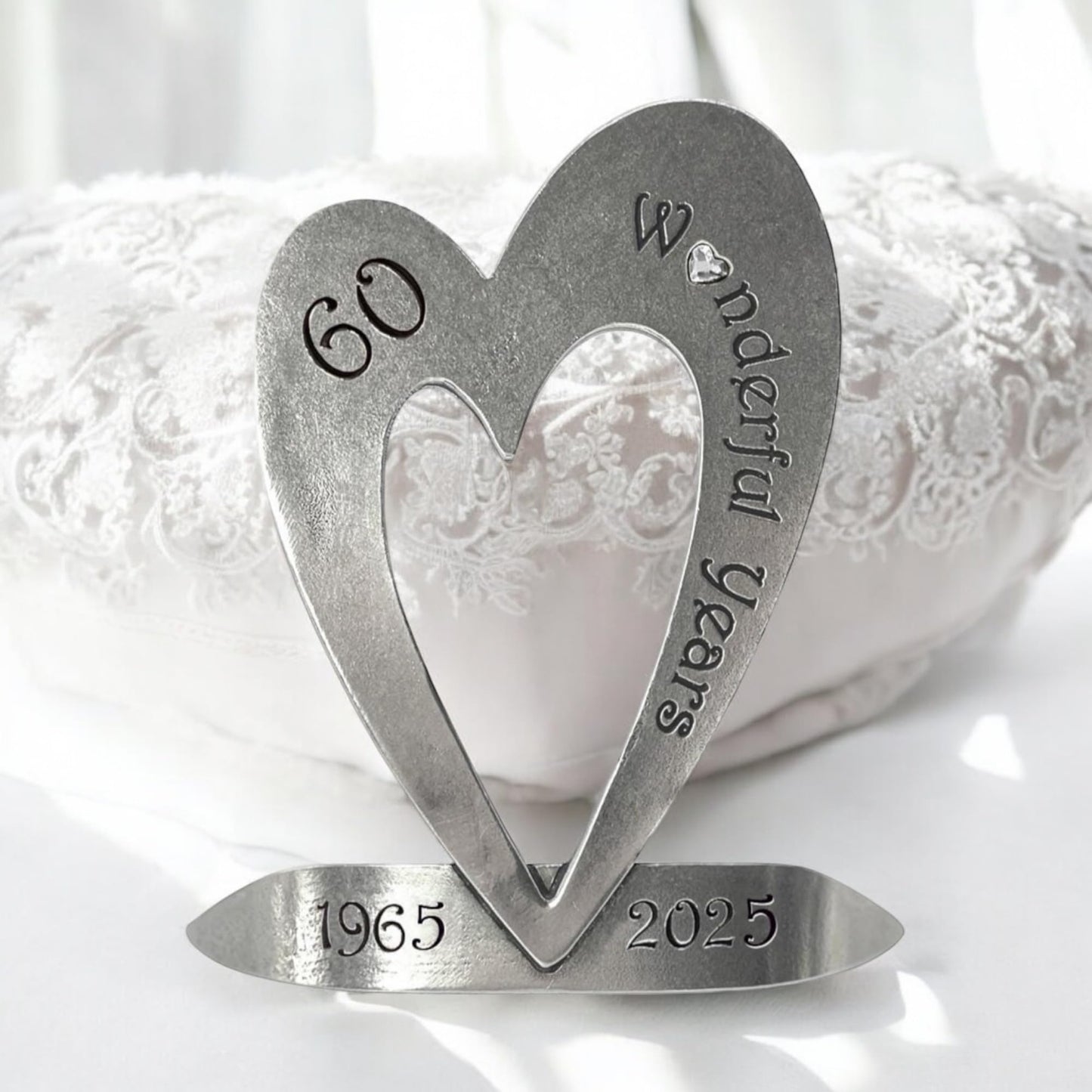 English Pewter Company 60th Diamond Wedding Anniversary Heart Keepsake Gift with Crystal Personalised with Your Years [ANN105]