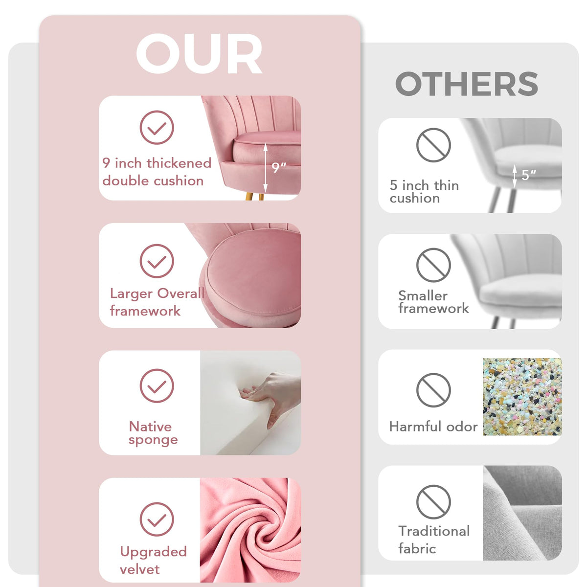 DAGONHIL Mid Century Modern Upholstered Accent Chair,Petal Vanity Chair,Retro Leisure Velvet Single Sofa with Golden Metal Legs for Living Room/Bedroom(Light Pink)