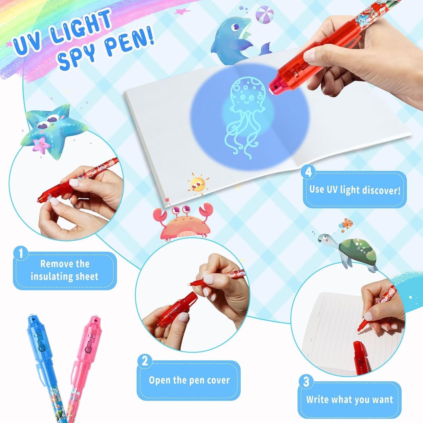 Invisible Ink Pens, 16 Pack Spy Magic Markers Pen with UV Light & Notebook Set, Secret Message Ink Pen Party Favors for Kids 4-12, Boy Birthday Gift Classroom Prizes Goody Bag Stuffers Supplies