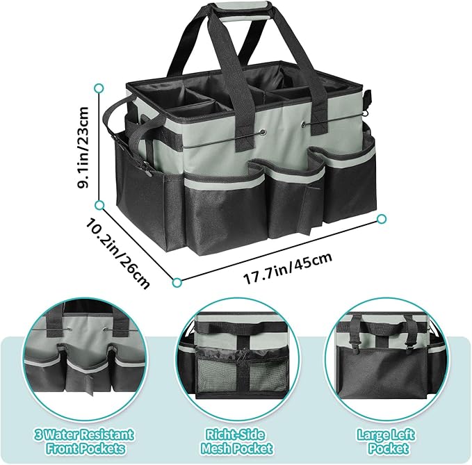 Wearable Cleaning Caddy Bag, Cleaning Caddy Suppliers Organizer with 4 Foldable Dividers, Handle & Shoulder Straps Cleaning Tool Organizers for Cleaners & Housekeeper (Grey)