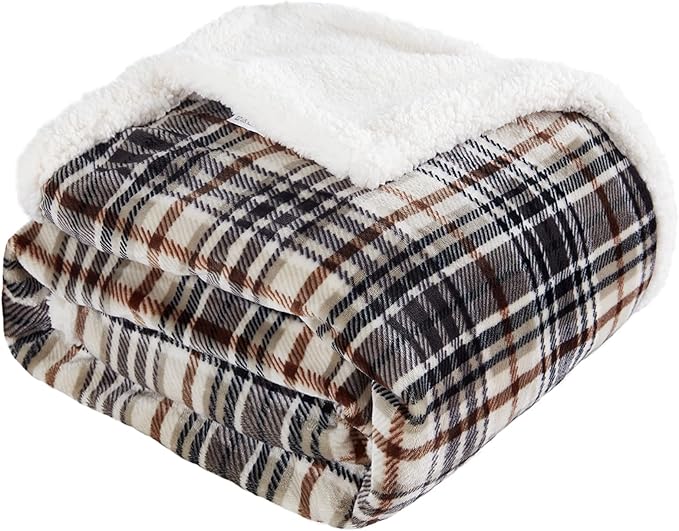 Touchat Sherpa Plaid Throw Blanket, 60" X 70"Fuzzy Fluffy Cozy Soft Blanket, Fleece Flannel Plush Twin Size Microfiber Bla...