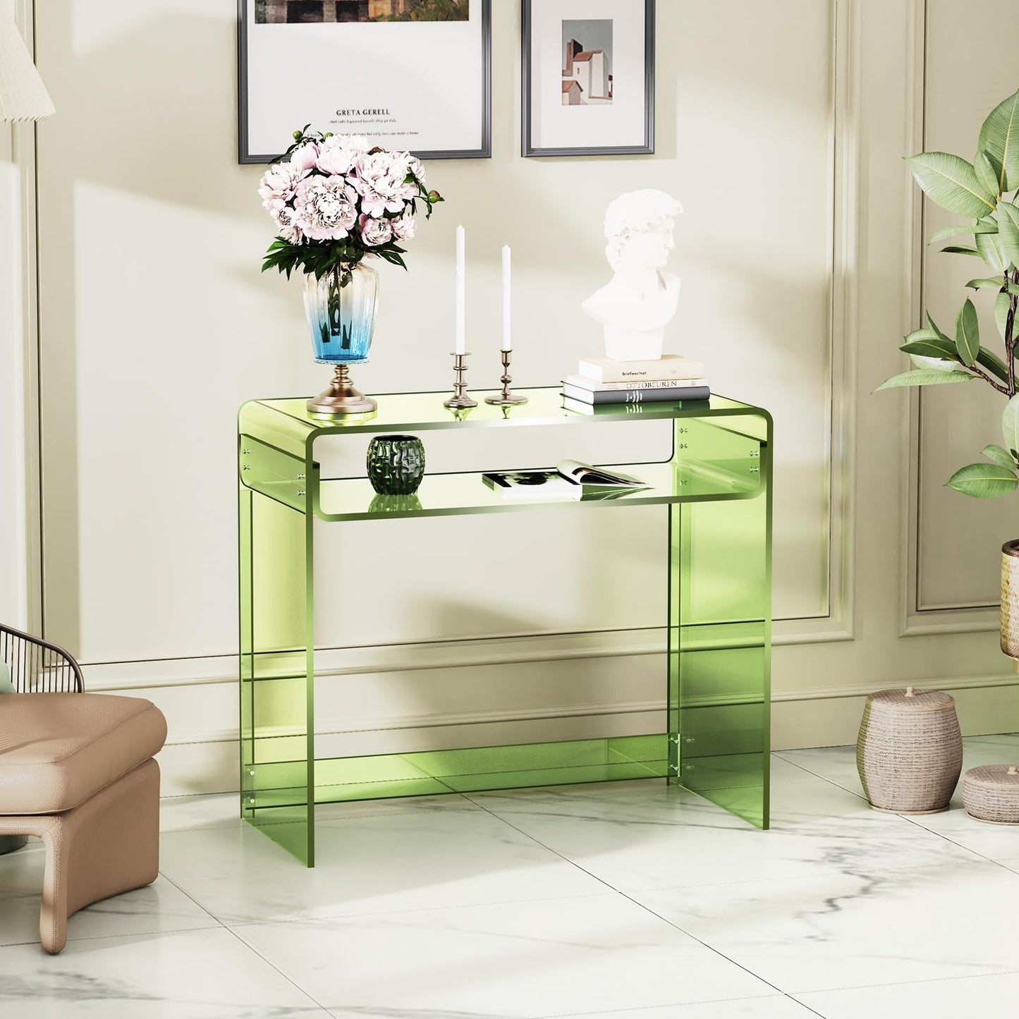 solaround Acrylic Desk Laptop Workstation Study Table Home Office Console Table Entrance Tables Decor (Green)