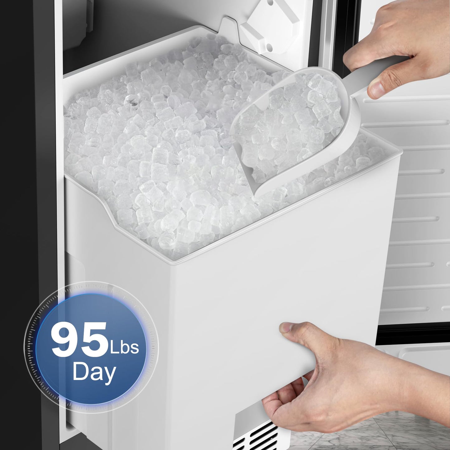 RAPSUAR Under Counter Ice Maker, 95Lbs/Day with 35lbs Storage Bin, 40Pcs Cubes in 10Mins, Reversible Door, Built in Ice Machine for Home Office Commercial