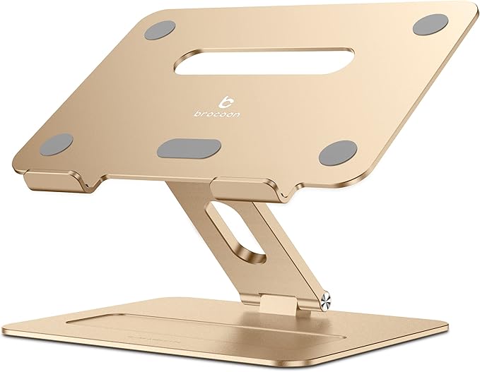 brocoon Adjustable MacBook Laptop Stand for Desk | Ergonomic Aluminum Laptop Riser with Heat-Vent, Compatible for 10-17" Laptops, Macaroon Gold
