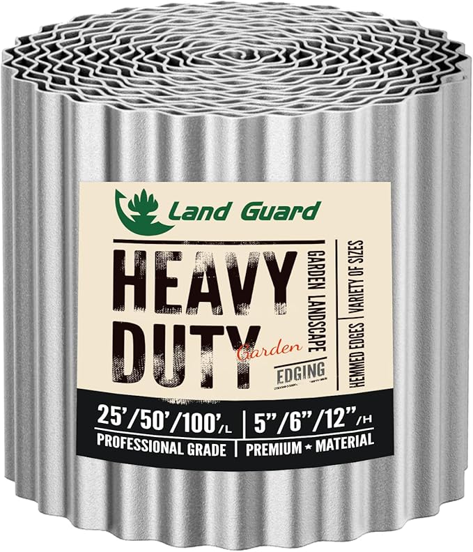 Land Guard Corrugated Garden Edging Border,6" x 50' Landscape Paver Edging, Tall Landscape Edging, Fence for Garden, Flower Bed, Lawn and Landscape Edging (Silver)