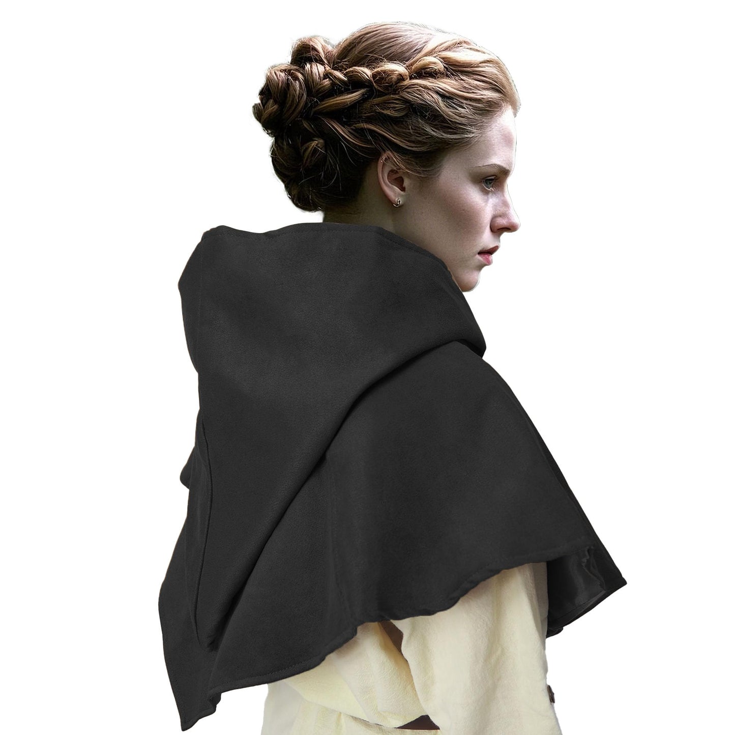Retro Medieval Hooded Cape for Halloween Cosplay - Compact Renaissance Costume Accessory for Women & Men (Black)