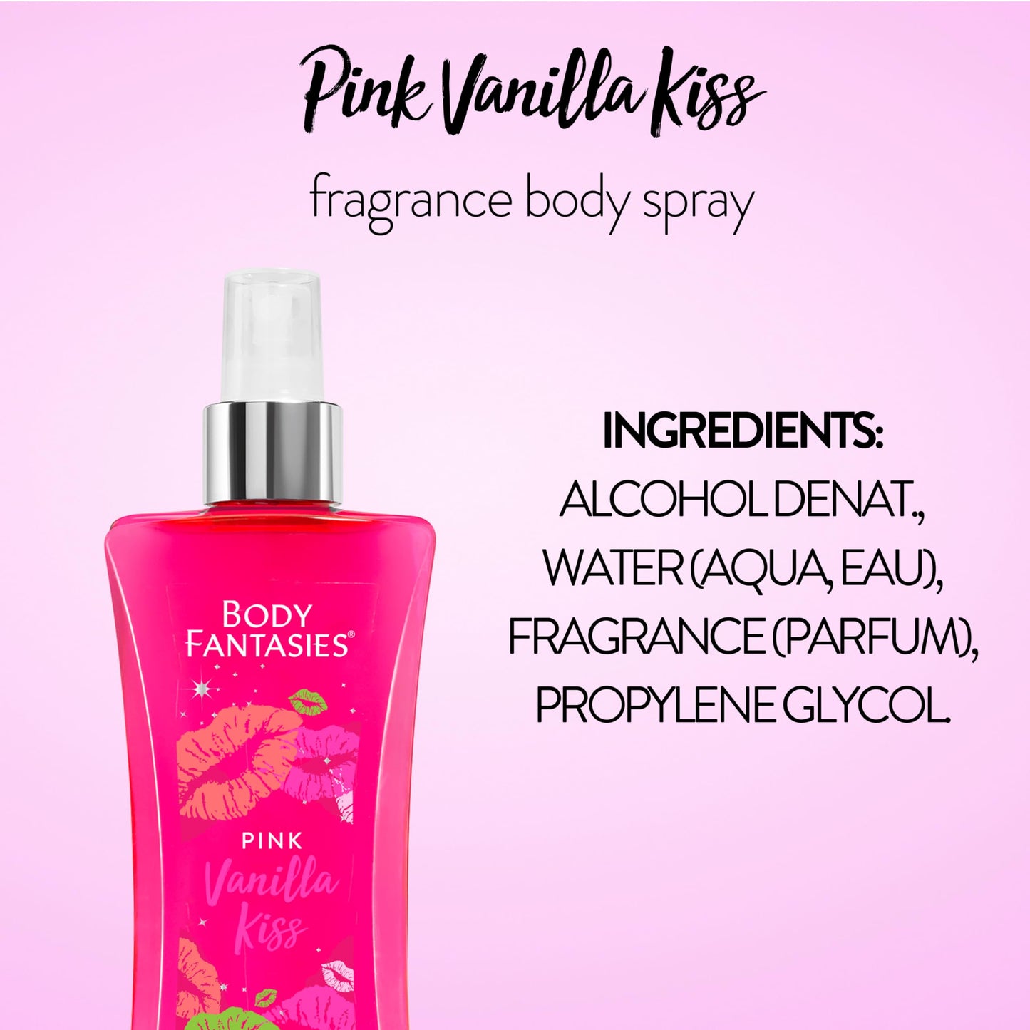 BODY FANTASIES SIGNATURE Fragrance Body Spray, Pink Vanilla Kiss Fantasy, 8 Fluid Ounce (BF44) (Pack of 2)