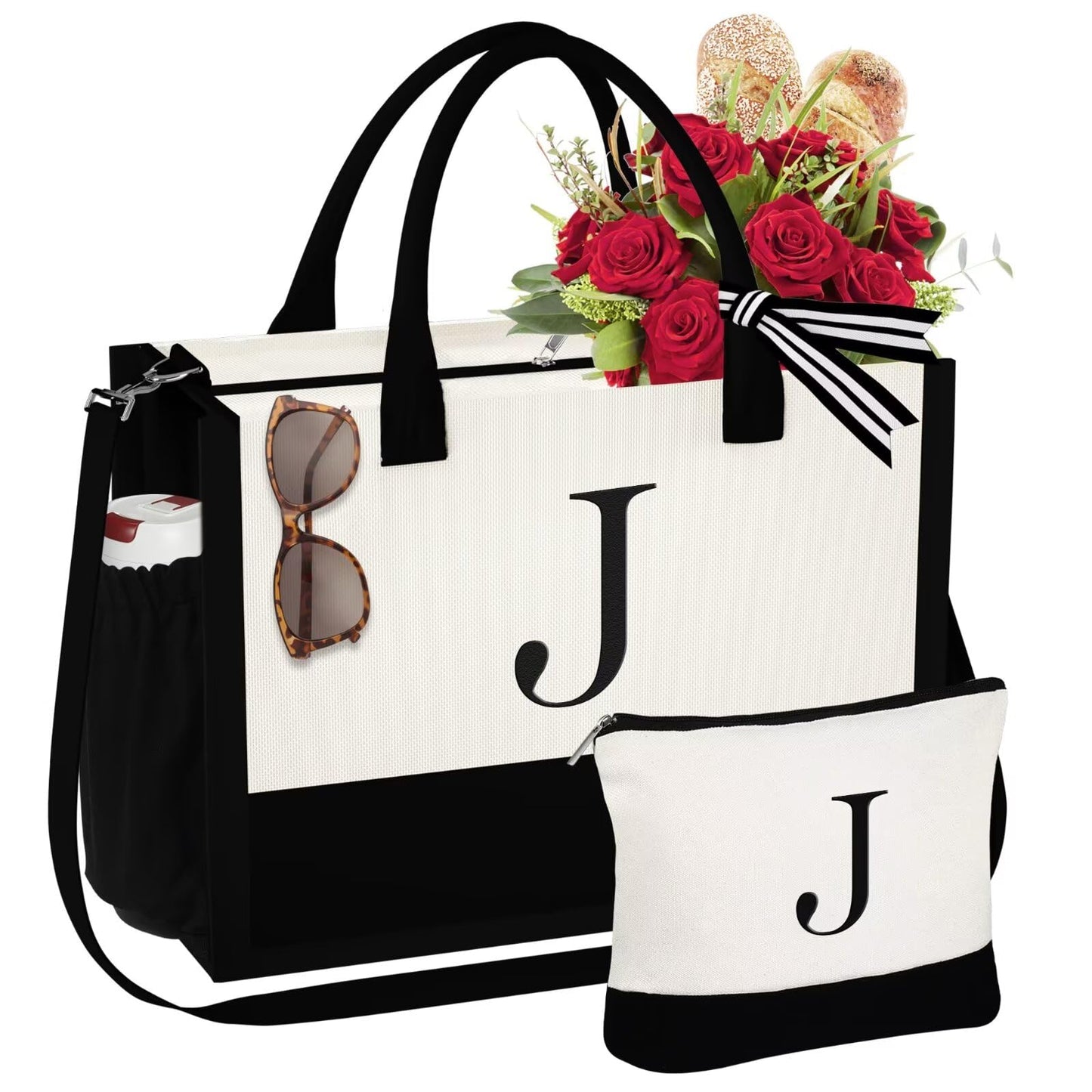 YOOLIFE Personalized Birthday & Mothers Day Gifts For Mom Friends Female Teacher Graduation Bridal Shower Bridesmaids Proposal Gifts Travel Beach Initial Tote Bag for Women J