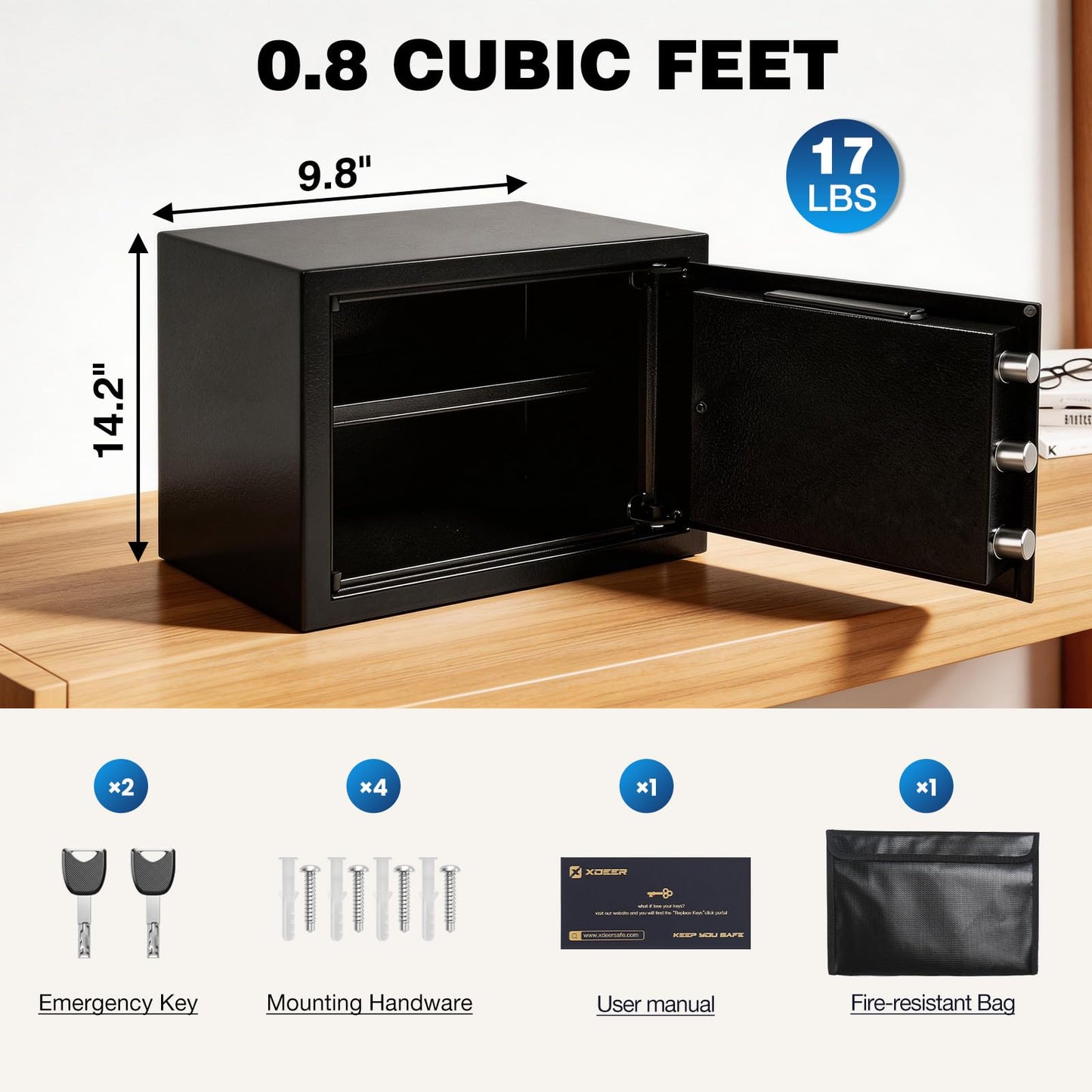 XDeer 0.8 Cu.Ft Smart Biometric Gun Safe with Fireproof Bag, Home Security Safe Box,Quick-Access Fingerprint Safe,Small Safes for Home Money Medicines Jewelry Valuables 1PCS