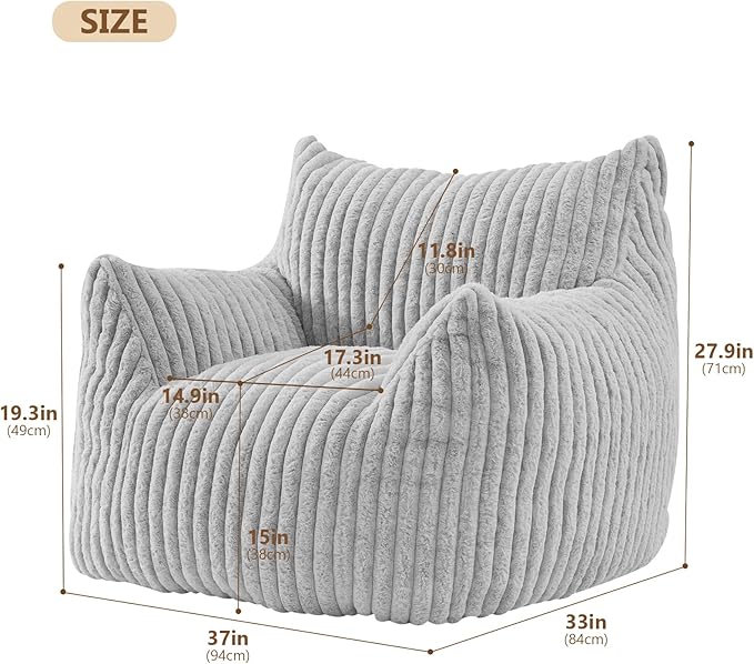 Achicsofar Giant Bean Bag Chairs for Adults Teens, Large Bean Bag Sofa Chairs with Filling Comfy Fuzzy BeanBag Chair with Armrests for Bedroom Living Room Reading