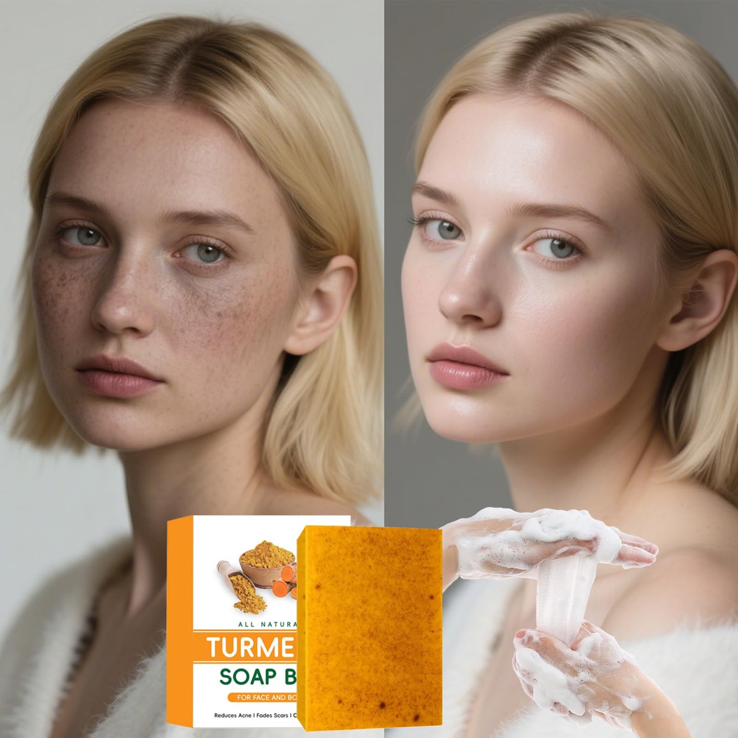 Turmeric Soap - Kojic and TurmericSoap, Jabon De Curcuma Para Las Manchas, Lemon Turmeric Kojic Soap Bar, for Face and Body, Moi