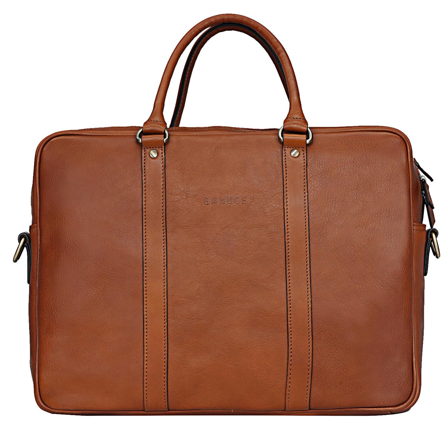 Banuce Premium Italian Full Grain Leather Briefcase for Men Fits 14 Inch Laptop for Business Travel Office Work with Detachable and Adjustable Shoulder Strap Brown