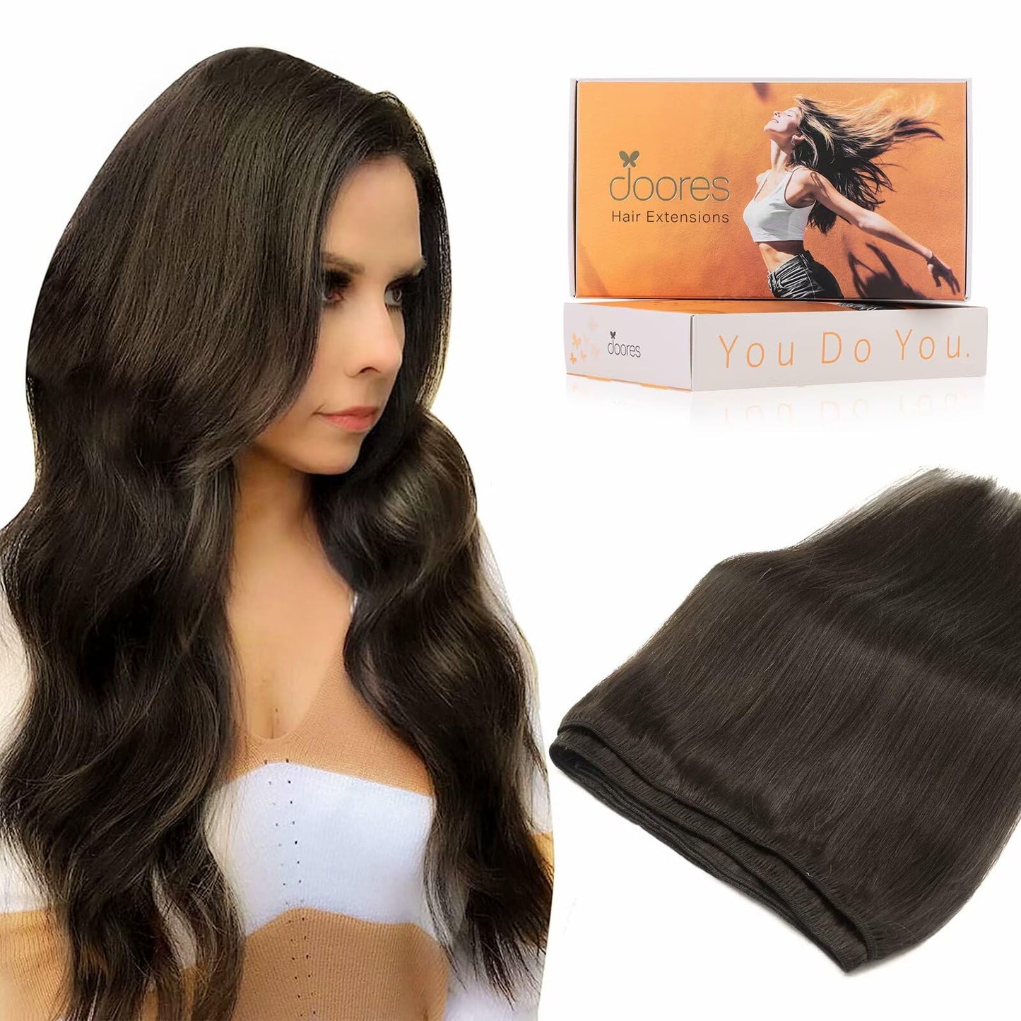 DOORES Sew in Hair Extensions Human Hair, Light Dark Brown 20 Inch 100g, Remy Sew in Weft Silky Straight Bundles for Women