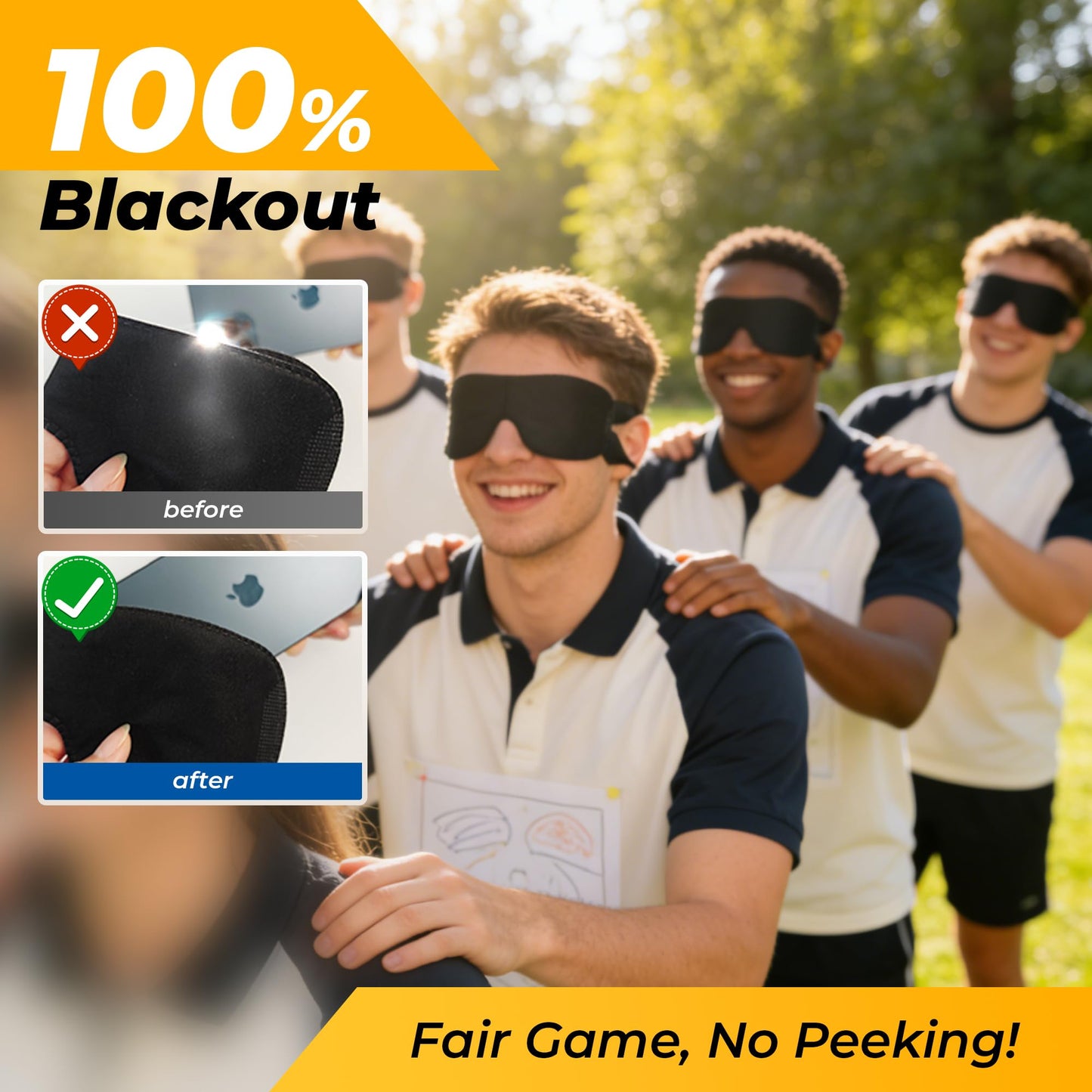 CROUVM 30 Pack Party Game Blindfolds, Disposable Blackout Sleep Masks Bulk for Men Women, Light Blocking Eye Mask for Team Building Adult Kids Activities Travel Sleeping