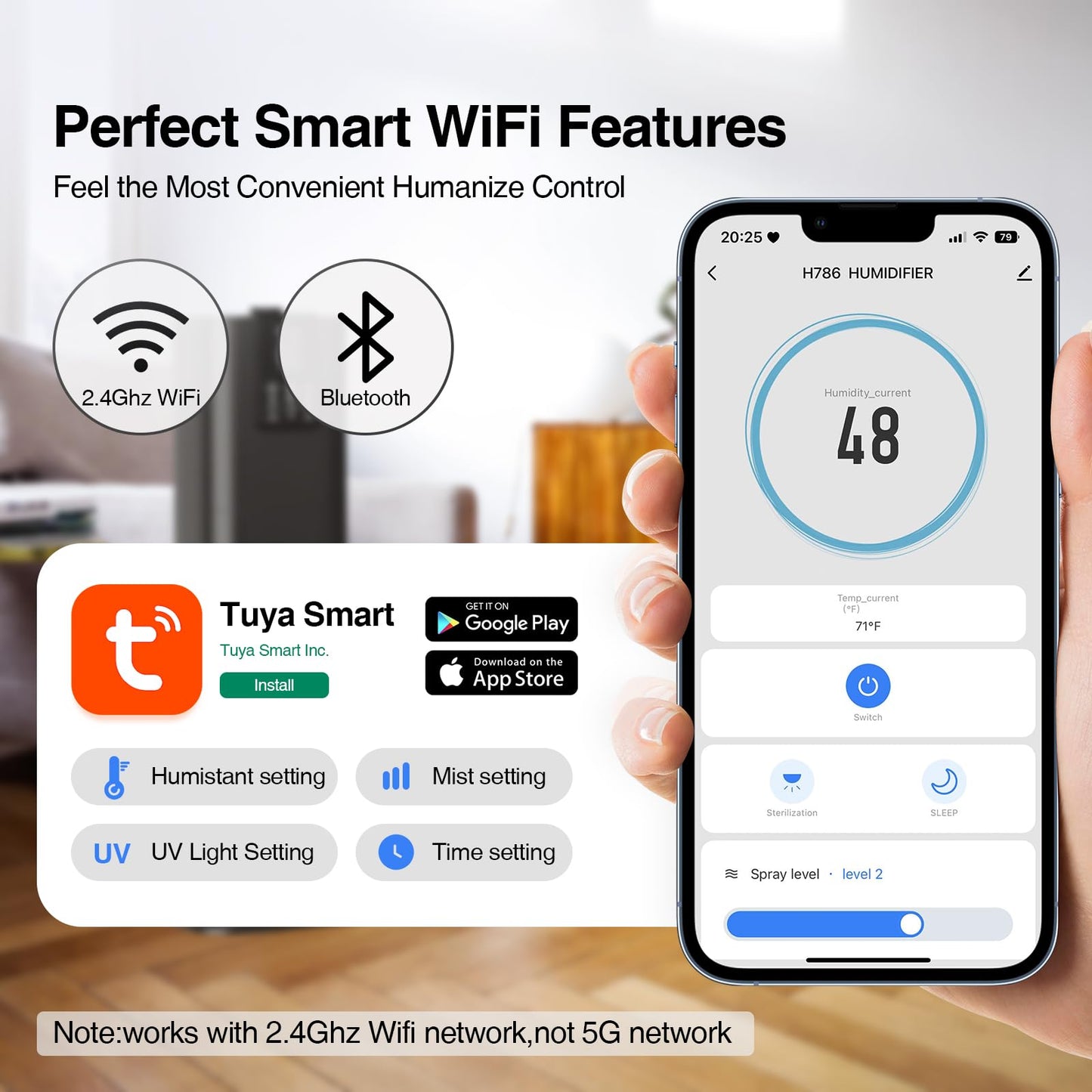 Honovos Smart Humidifier 2.11Gal, Black, Quiet Top Fill Cool Mist, Remote Control, Model JXLR-786, Ideal for Large Rooms and Offices