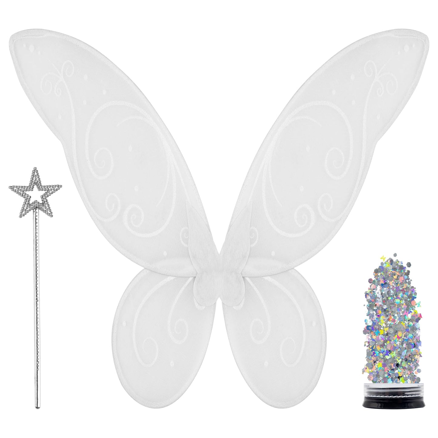 Funcredible White Fairy Wings, Fairy Wand and Glitter - Fairy Costume Accessories - Fairy Costume for Women and Girls - Fairy Accessories Cosplay
