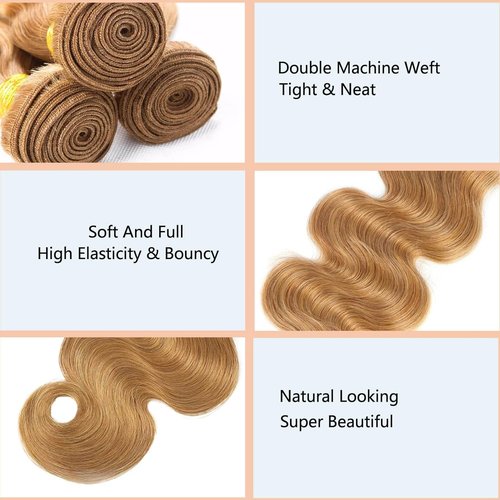 Habiliana Bundles Human Hair 20 22 24 Inch Body Wave Brown 27 Human Hair Bundles 11A Unprocessed Brazilian Virgin Quick Weave Hair Extensions for Black Women