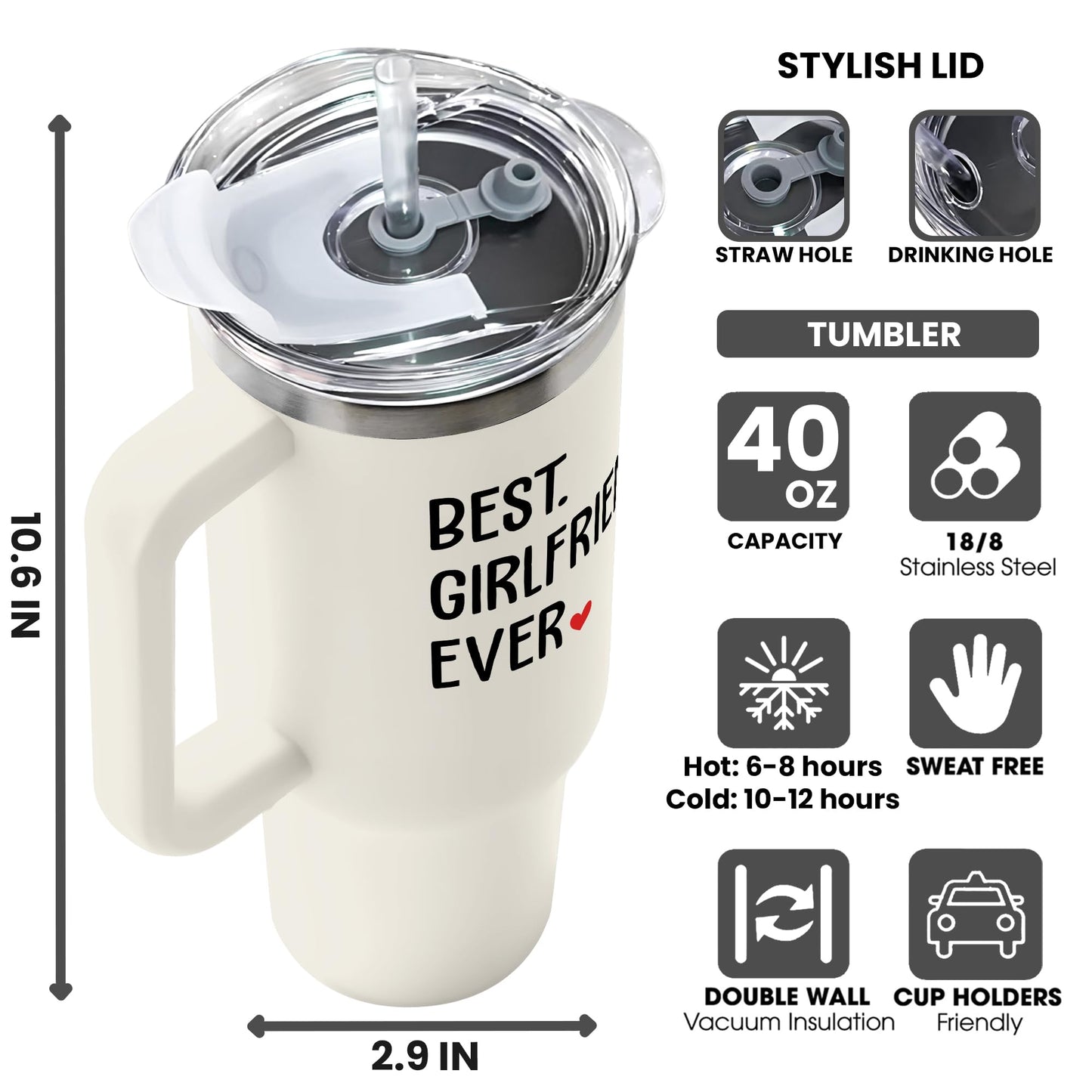 SUCHAGIFT Gifts for Girlfriend - Girlfriend Gifts for Women - Anniversary, Valentines, Birthday Cup for Her - Romantic Love Glass for Couple - 40 Oz Stainless Steel Tumbler with Lid