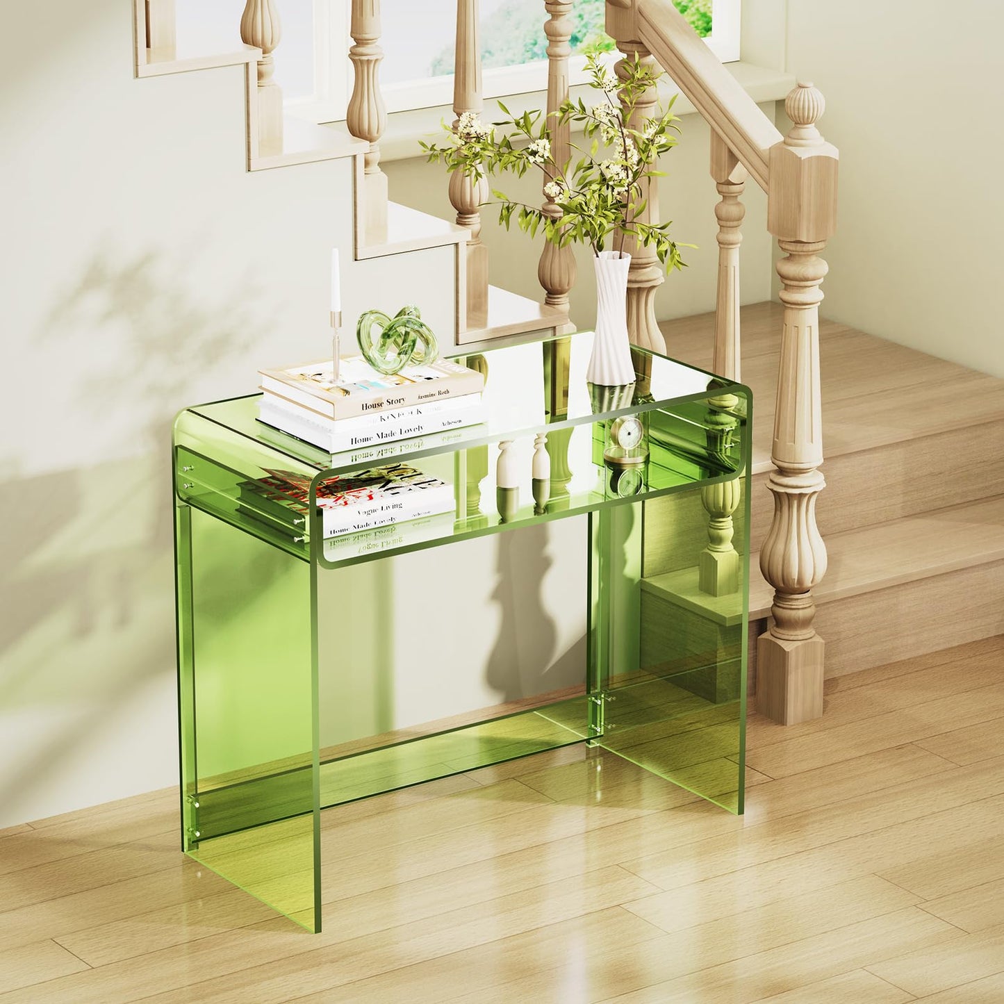 solaround Acrylic Desk Laptop Workstation Study Table Home Office Console Table Entrance Tables Decor (Green)