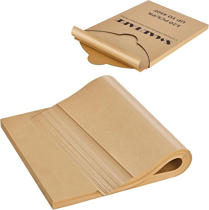SMARTAKE 120Pcs Parchment Paper Sheets, 8x12 Inch Pre-Cut Parchment Paper for Baking, Non-Stick Baking Paper, Natural Wood Pulp, for Air Fryer Steaming Grilling Rack Oven (Unbleached)