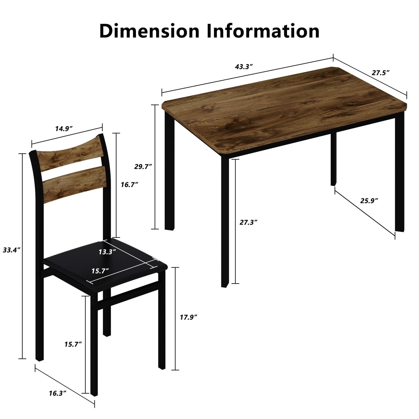 DKLGG Dining Table Set for 4, 43.3" Dining Room with 4 Upholstered PU Leather Chairs, Modern Wood Table and Chairs Set, 5-Piece Dinette Breakfast Nook, Small Places, Brown