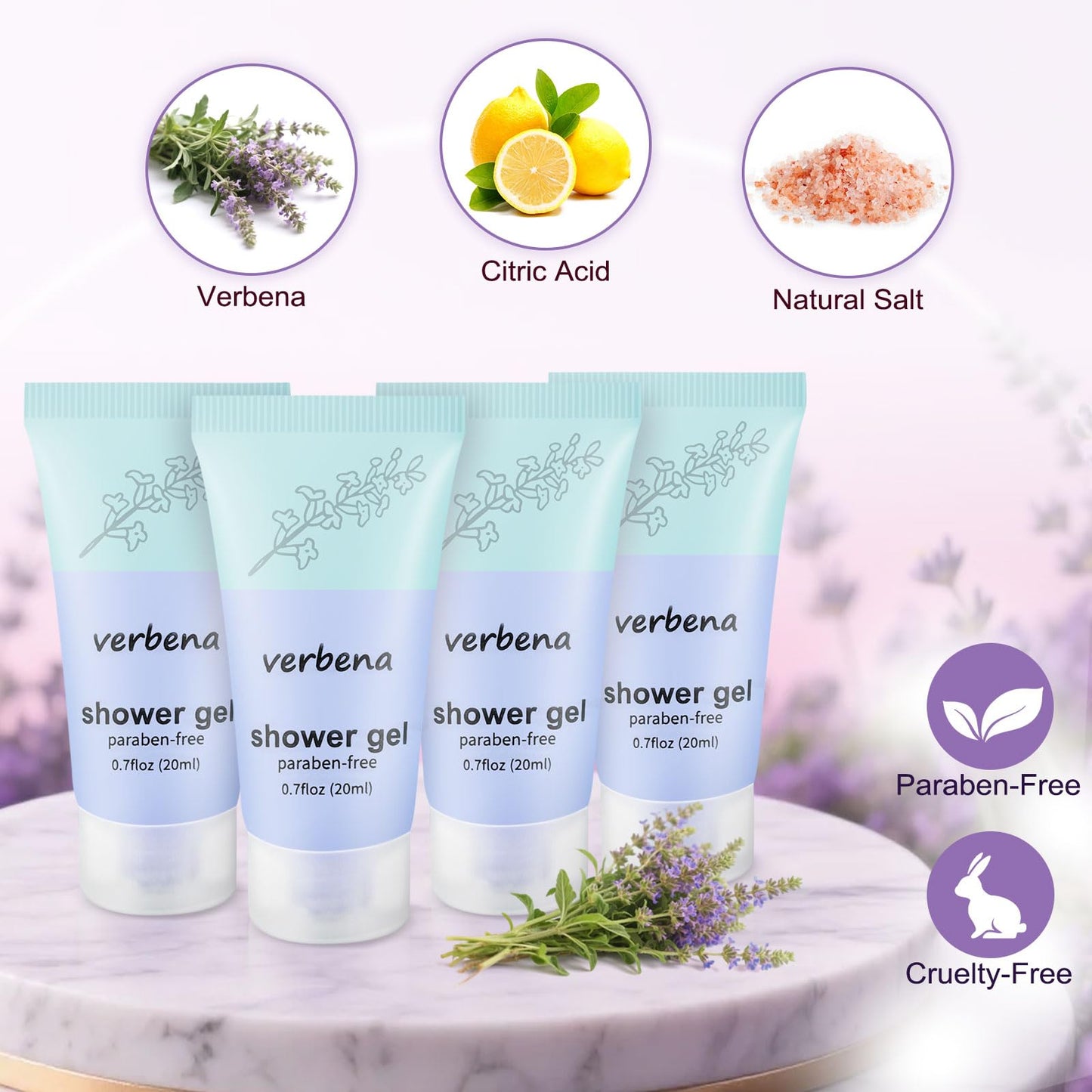 fafortune Travel Size Body Wash Bulk,Verbena Scent,0.7 fl oz (20ml) Small Size Mini body wash,Hotel Supplies Bulk for Guests Air