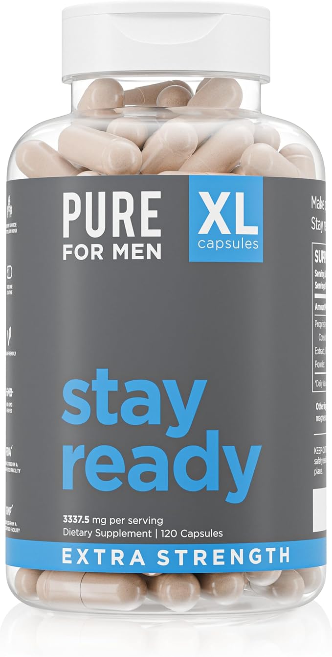Pure for Men Stay Ready Fiber Extra Strength Supplement | Digestive Regularity | Bowel Movement & Gut Health Support | Veg...