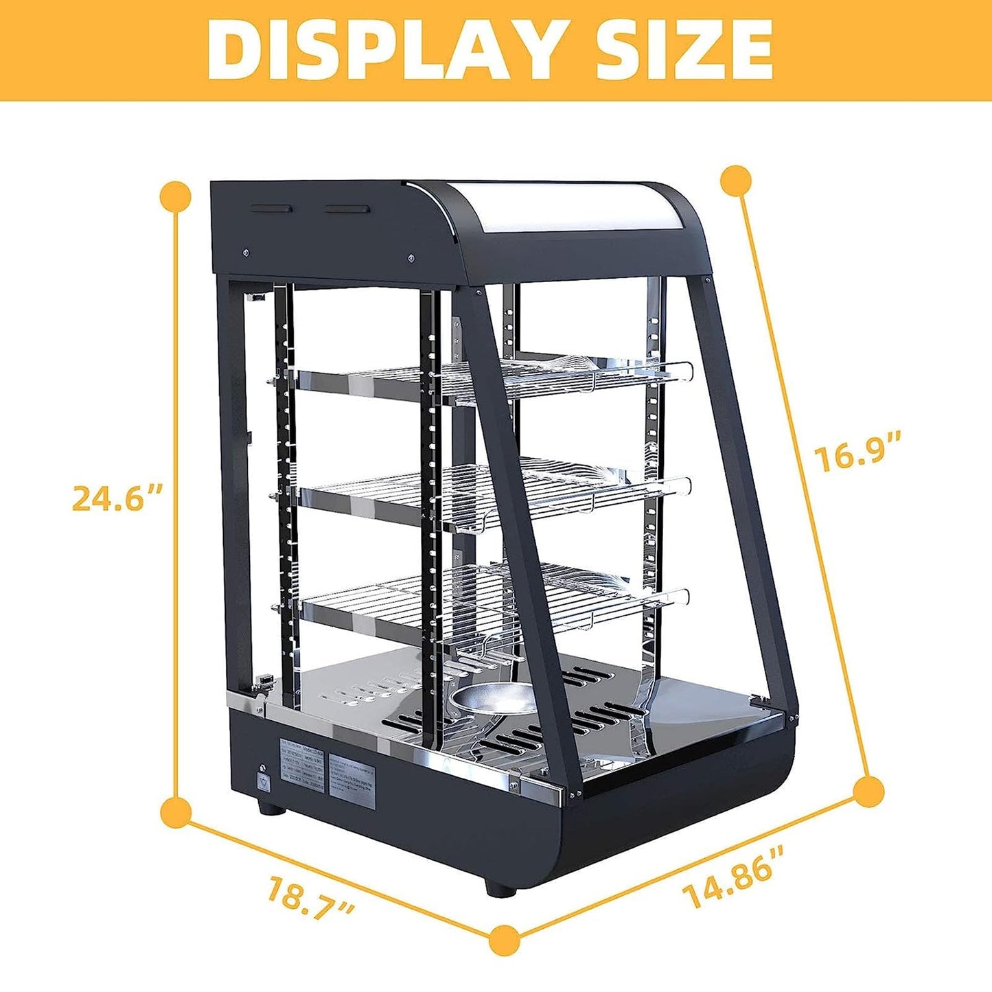 15" Commercial Food Warmer Countertop Pizza Warmers Display Pastry Patty Warmer Case for Buffet Restaurant Shop Heater Food Service L15'' x W19'' x H25''