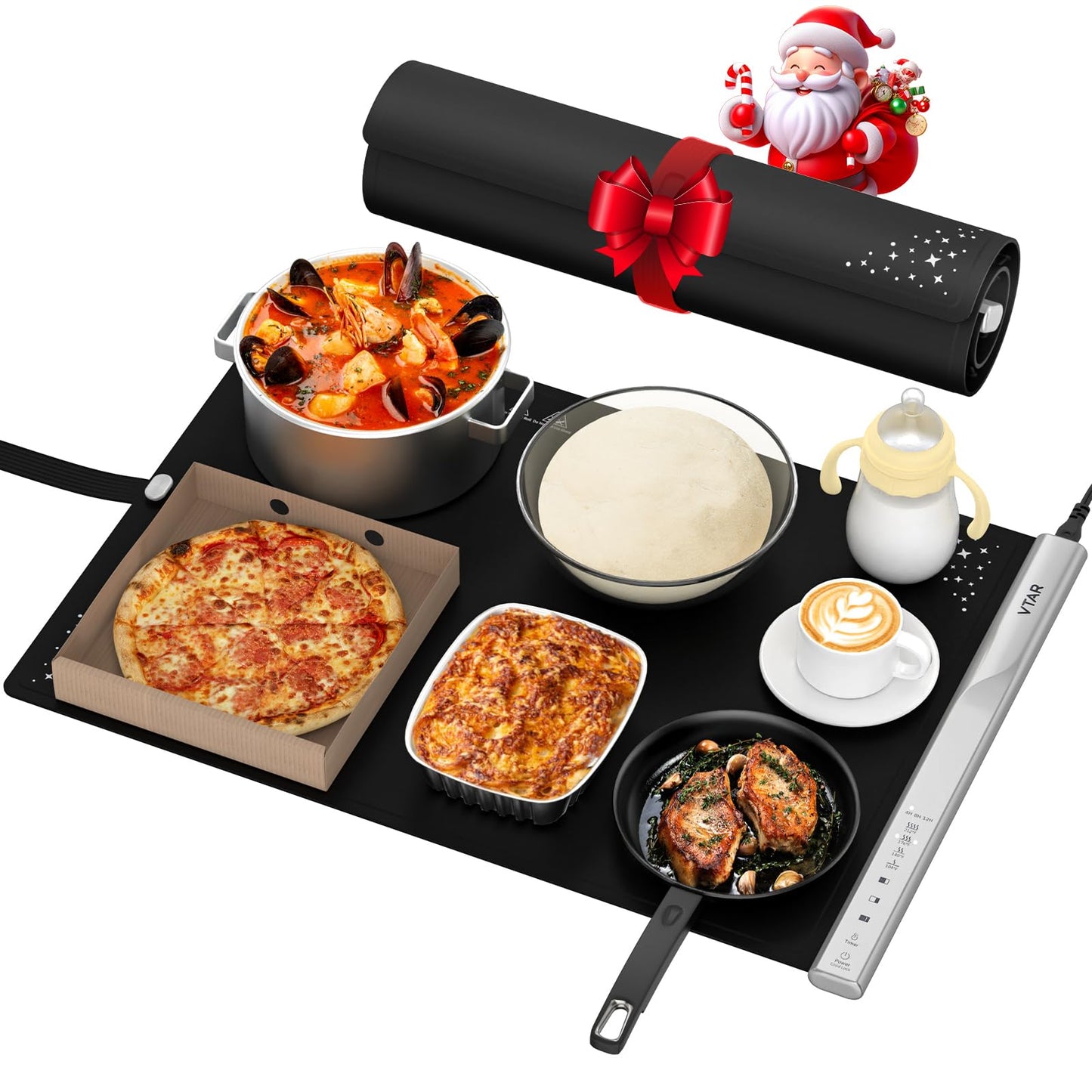 VTAR Electric Food Warming Mat Tray Warmer for Party Buffet Servers, Dual-Zone Heating with Independent Temperature Control, Hot Logic Heating Heater, Full Surface Keep Warm - Black