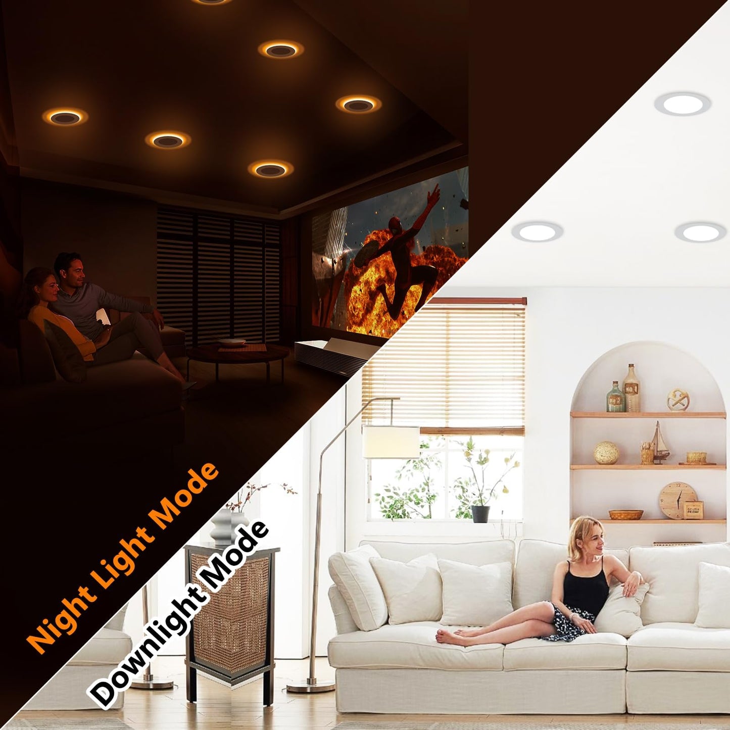 CycevSun 24 Pack 6 Inch LED Recessed Lighting with Night Light - Canless Ultra Thin Wafer Downlight Soffit Pot, Dimmable & 5 Color Temperature Selectable, 12W, ETL & Energy Star