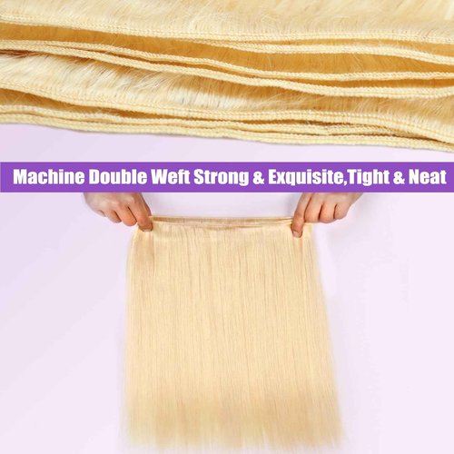 613 Bundles Human Hair 30 Inch Straight Blonde Bundles Human Hair 100% Unprocessed 12A Grade Brazilian Virgin Raw Hair Quick Weave 1 Bundles Blonde Hair Extensions for Women