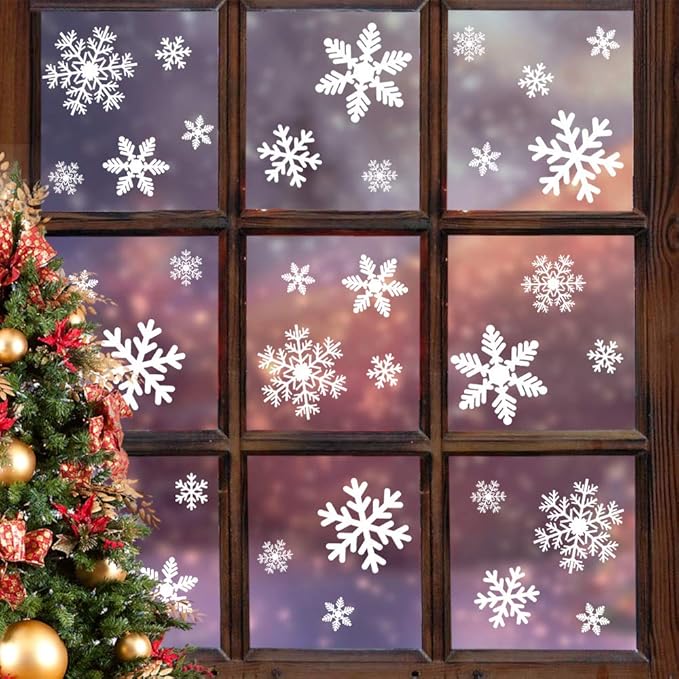 LUDILO 135Pcs Christmas Window Clings Snowflakes Window Decals Static Window Stickers for Christmas Decorations Windows Dé...