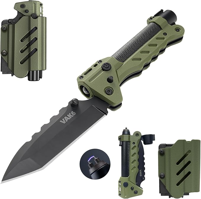 VIPERADE VAK6-S Survival Multitool with Folding Knife, LED Flashlight and Pulse Ignition, EDC Pocket Knife for men, Rechar...