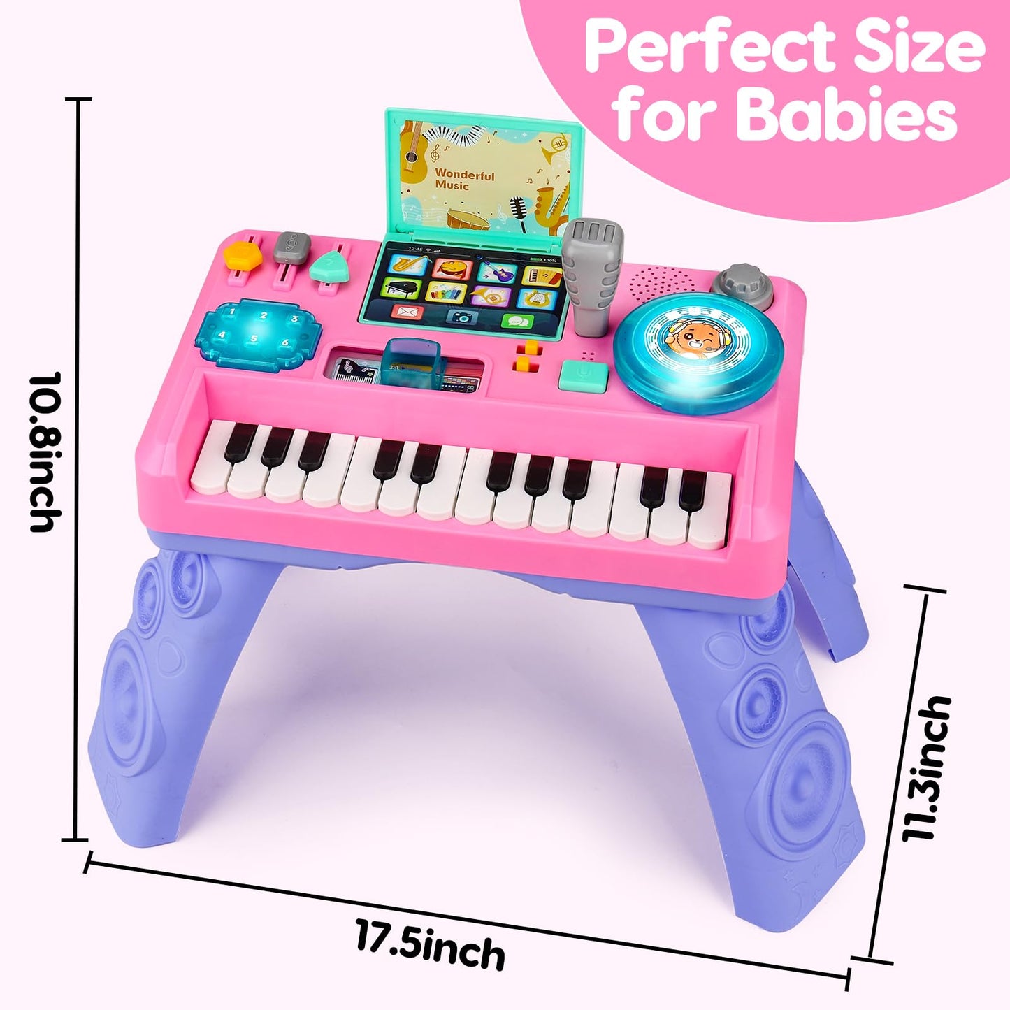 Baby DJ Table for Toddlers 1-3 with Music & Light, Musical Baby Piano Toys 6-9-12-18 Months Toddler Activity Table Music Instruments Learning Toys for 1 Year Old Girl Birthday Gifts Toddler Age 0-2