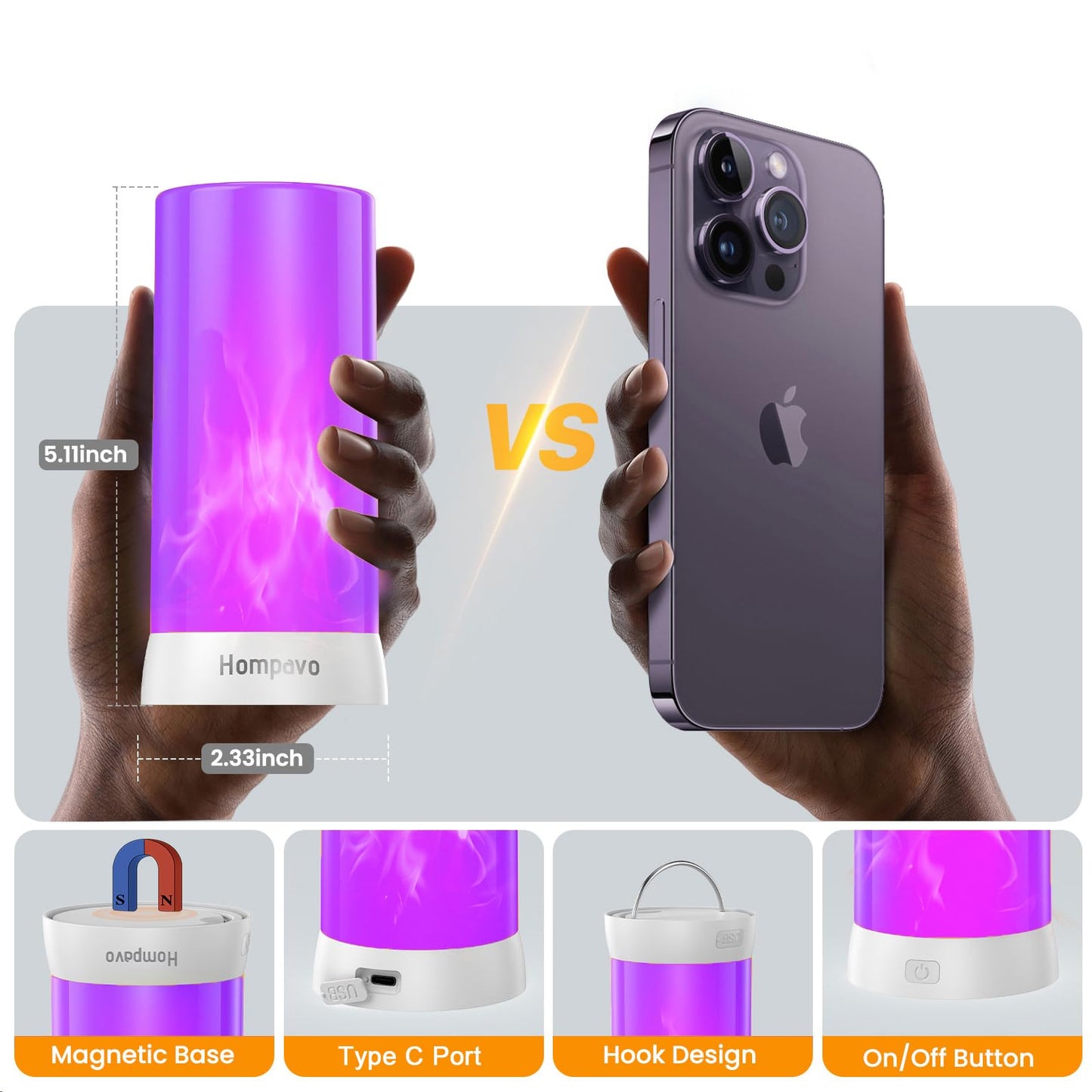 Hompavo 【Upgraded】 LED Flame Lights with Remote & Timer, Waterproof 4-Mode Rechargeable Battery Operated Flameless Candles, Pillar Flickering Lanterns for Room Patio Wedding Halloween Home Decor